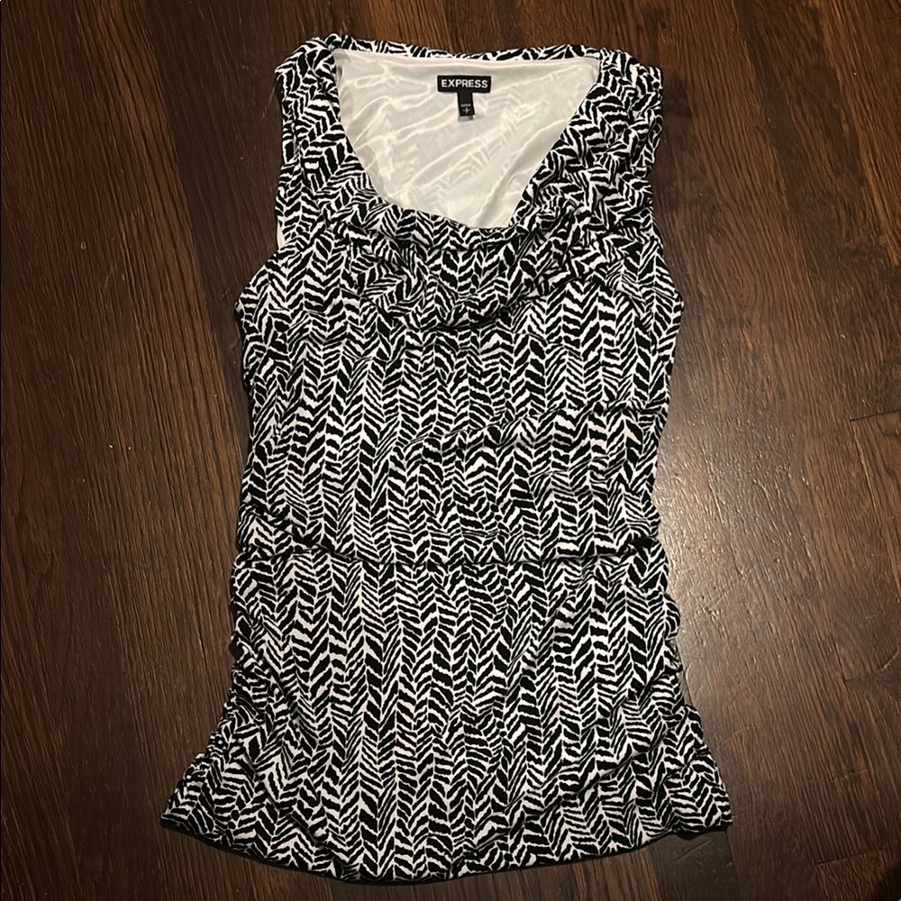 Express Black and White Ruched Sleeveless Tank Top